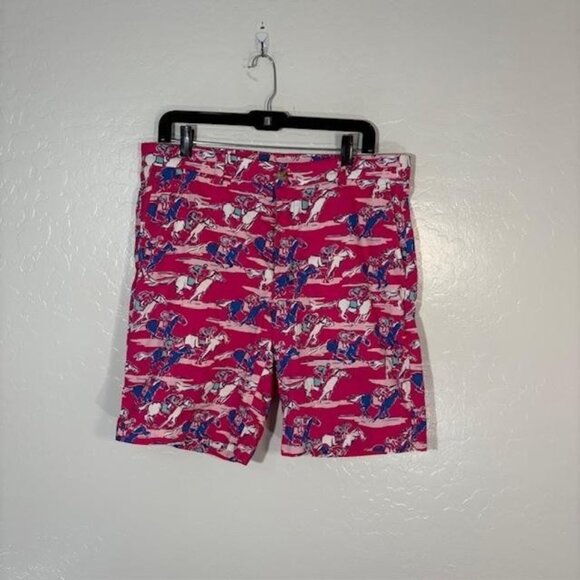 Vineyard Vines Shorts Mens 33 Pink Kentucky Derby 143rd Printed Chino Horses - Picture 1 of 7